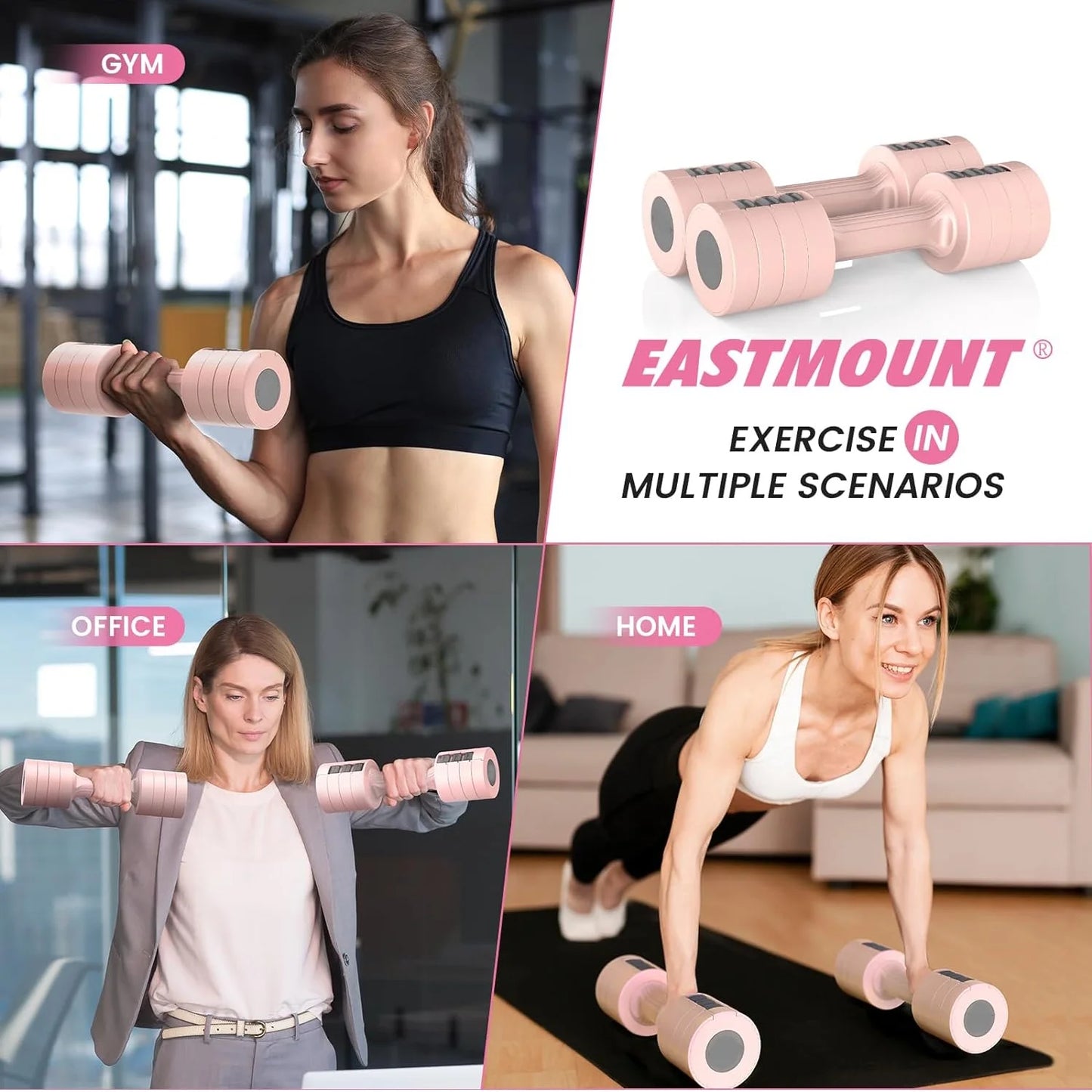 Versatile Pink 4-in-1 Adjustable Dumbbell Set for Women - 2 Count, Weights Up to 5 lbs
