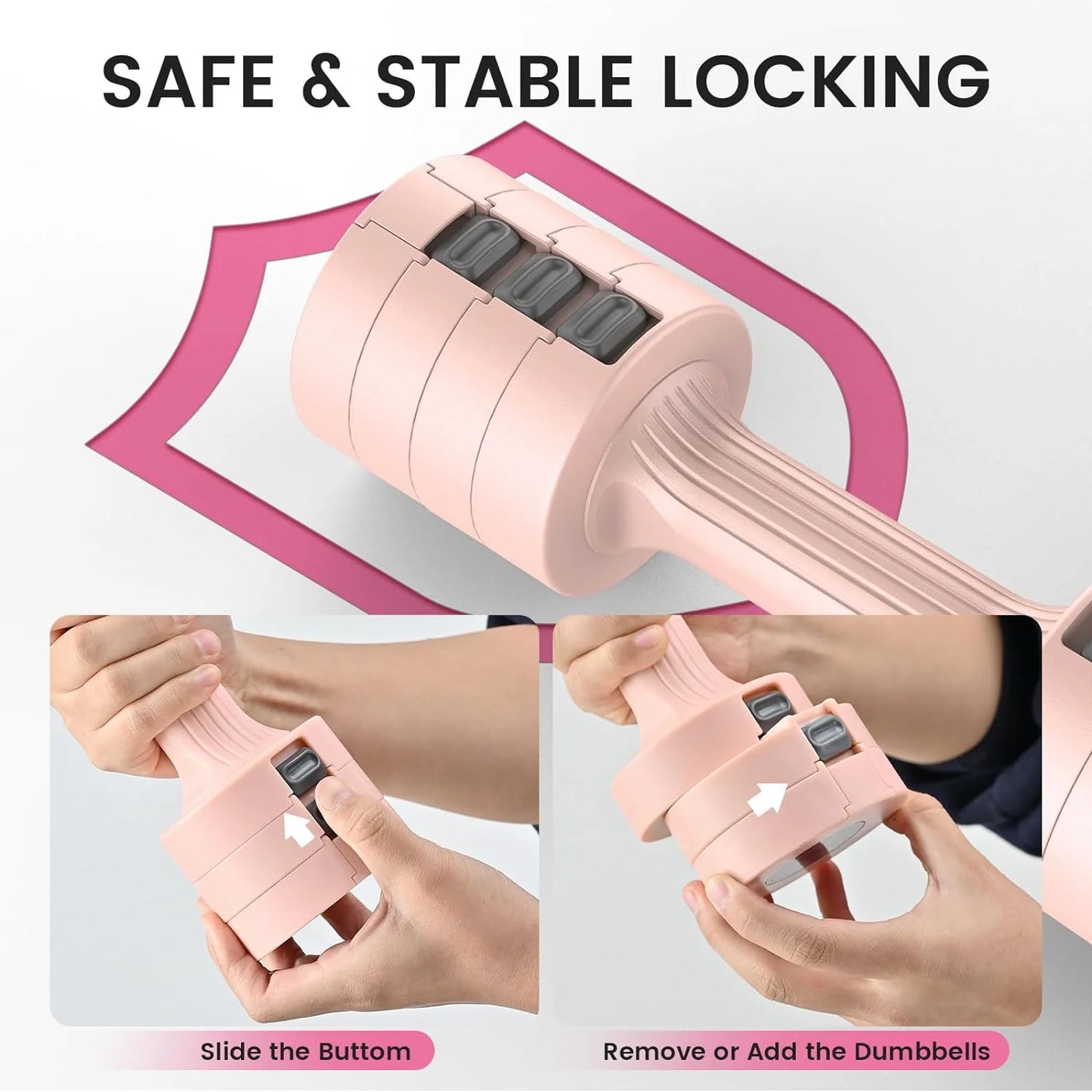 Versatile Pink 4-in-1 Adjustable Dumbbell Set for Women - 2 Count, Weights Up to 5 lbs