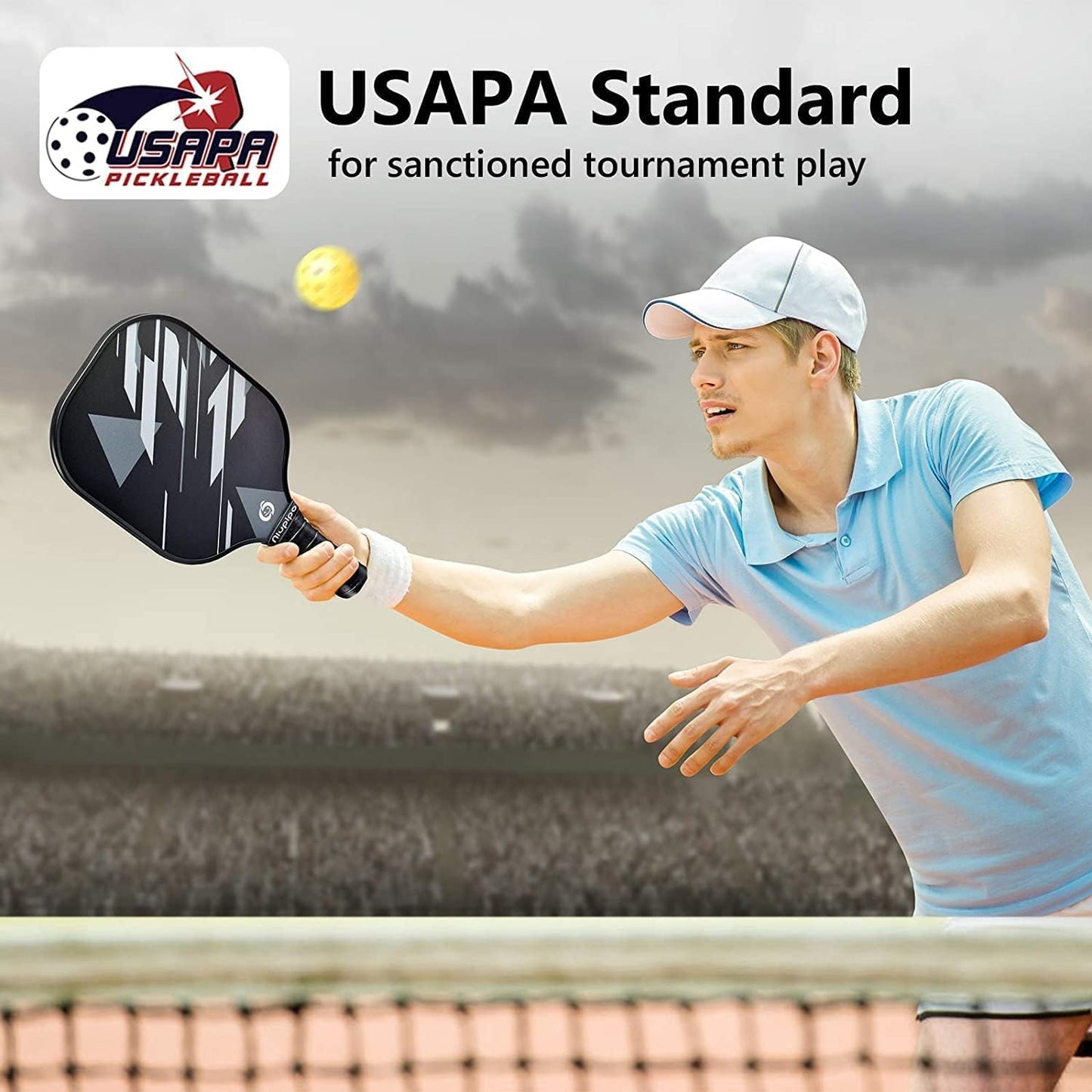 Premium Pickleball Paddles Set of 2 - USAPA Approved Lightweight Rackets with Durable Fiberglass Surface, Polypropylene Honeycomb Core, Cushion Grip, 4 Balls, and Carry Bag