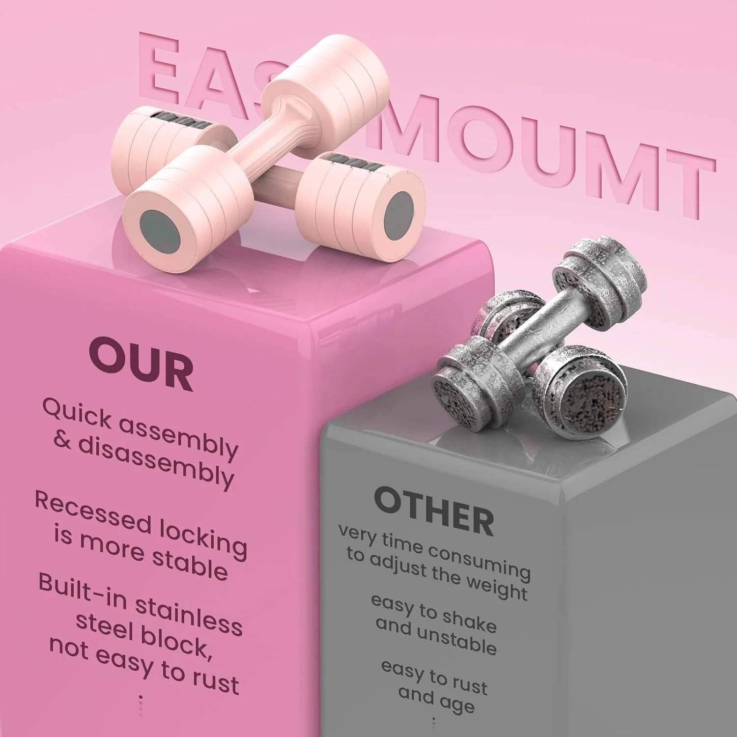 Versatile Pink 4-in-1 Adjustable Dumbbell Set for Women - 2 Count, Weights Up to 5 lbs