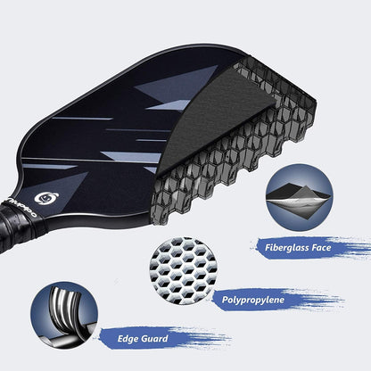 Premium Pickleball Paddles Set of 2 - USAPA Approved Lightweight Rackets with Durable Fiberglass Surface, Polypropylene Honeycomb Core, Cushion Grip, 4 Balls, and Carry Bag