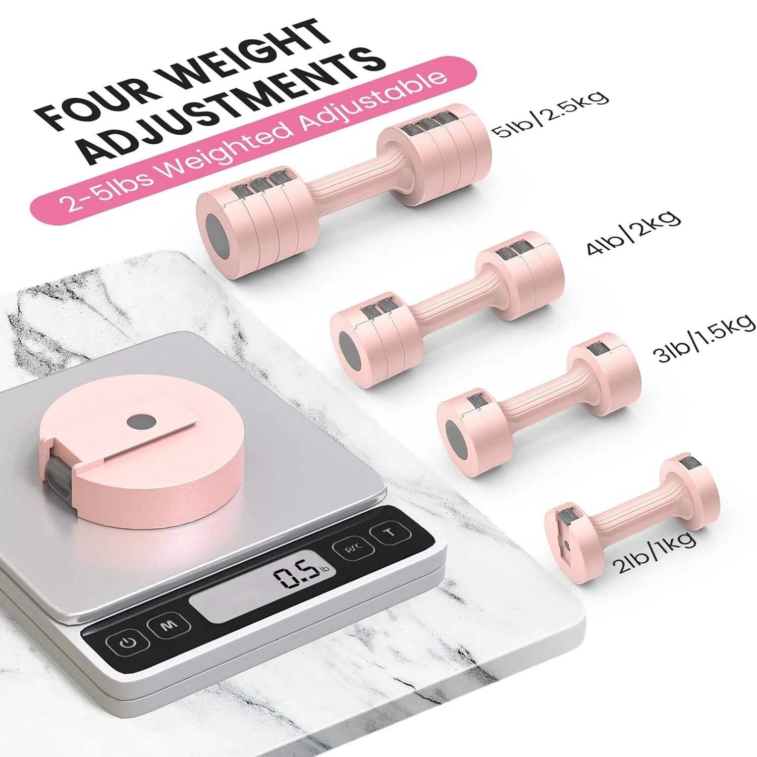 Versatile Pink 4-in-1 Adjustable Dumbbell Set for Women - 2 Count, Weights Up to 5 lbs